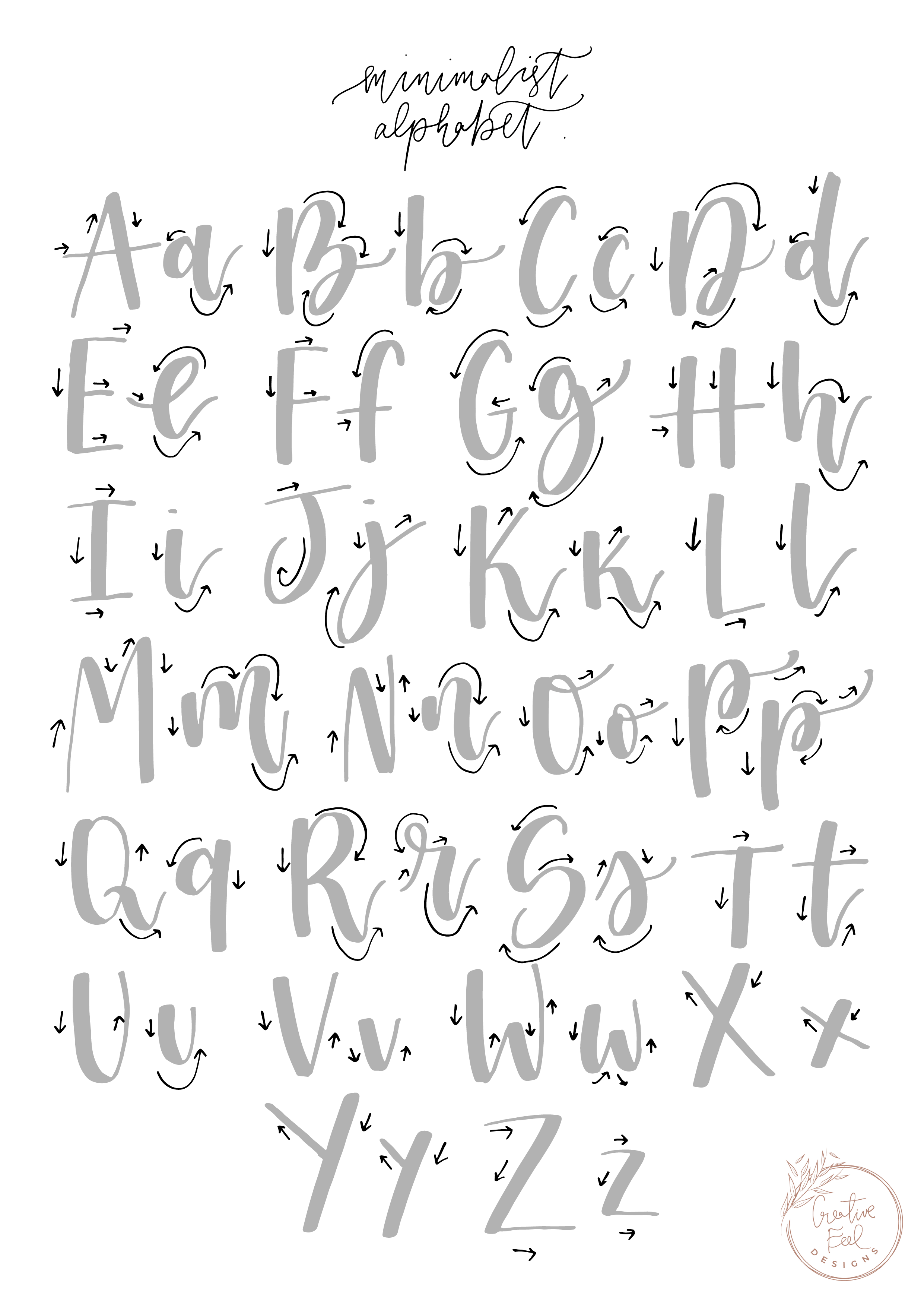 free brush lettering practise sheet - minimalist alphabet - modern